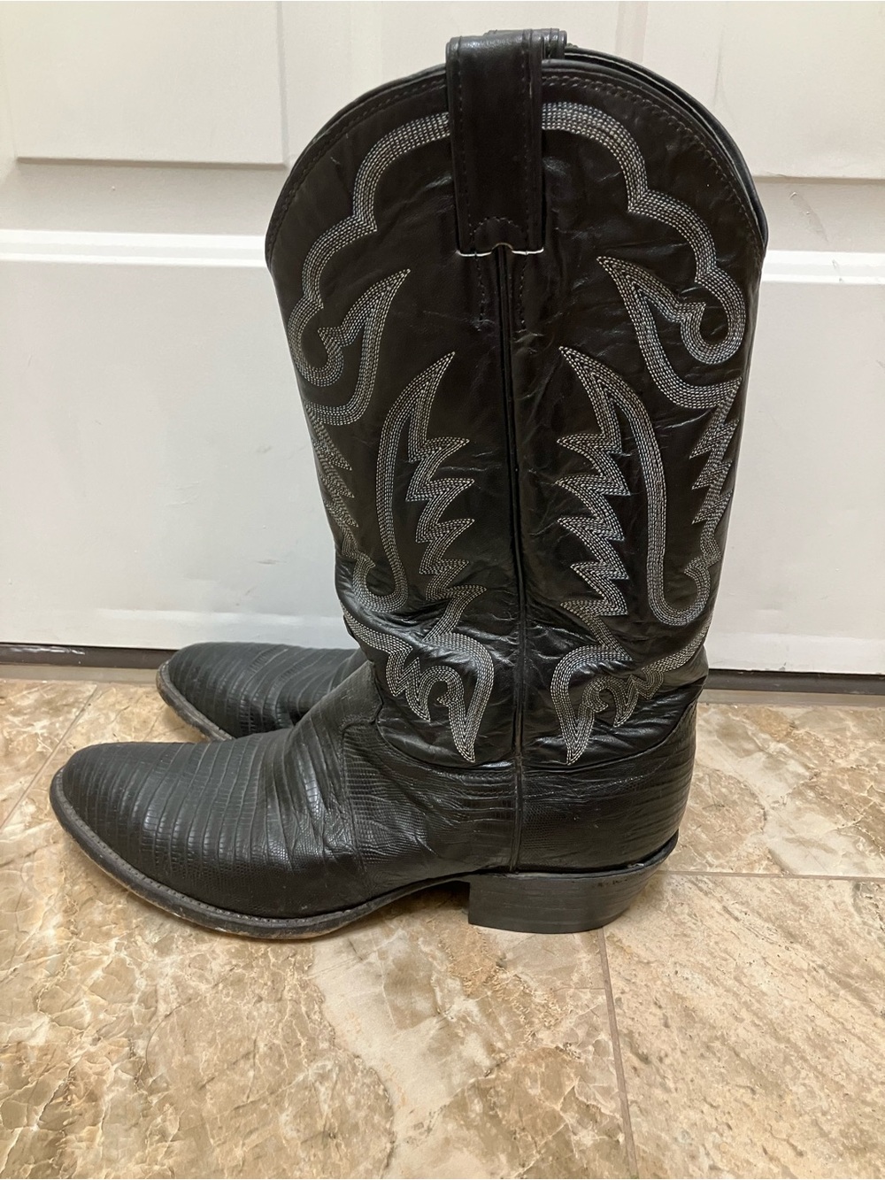 Vintage Justin Black Exotic Teju Lizard Boots